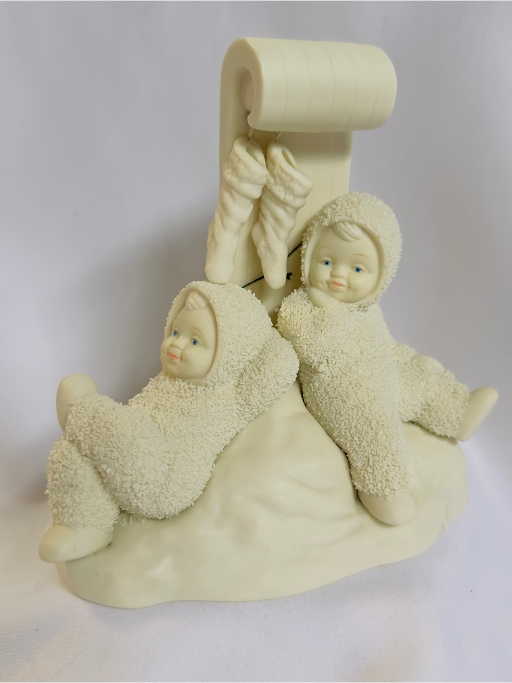 Vtg Department 56"How Many Days Till Christmas" Snow Babies Waiting On Santa